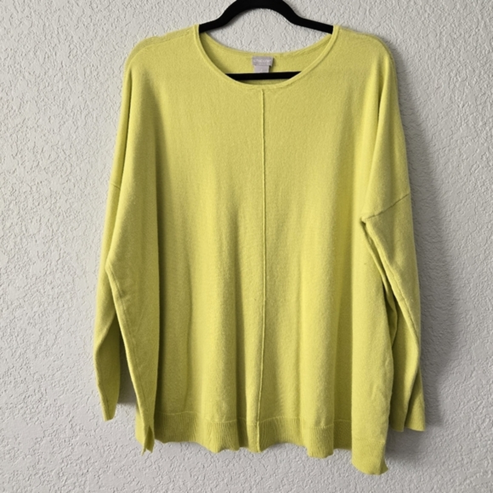 Chicos 2 (L)‎ Pea Green Cashmere Blend Tunic Sweater
